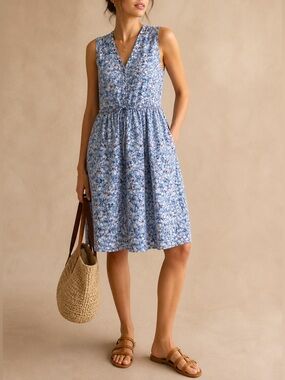 Gap Blue Floral Cotton Dress Sleeveless Tie Waist Button Front Cottagecore 8